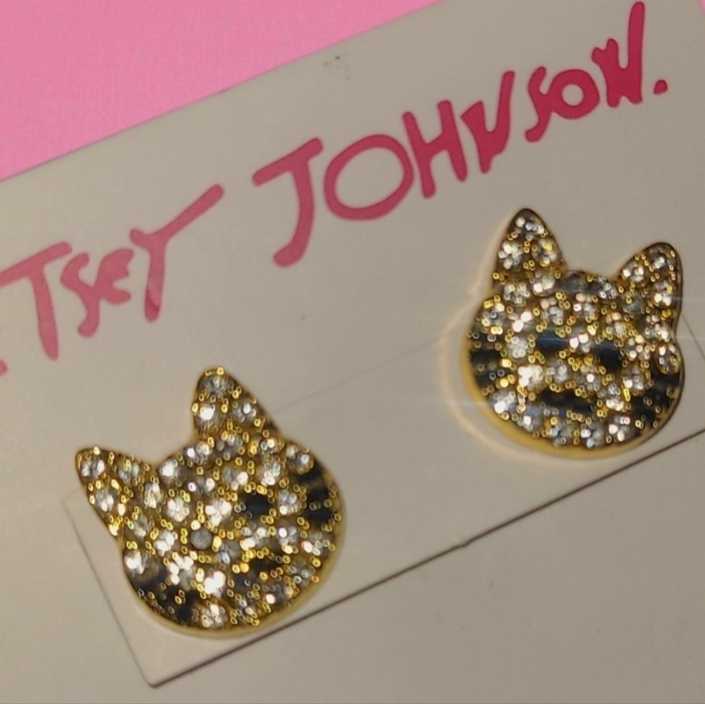 Sparkly rhinestone earrings studs adorable cats 🐈‍⬛️🐈😻 gold tone